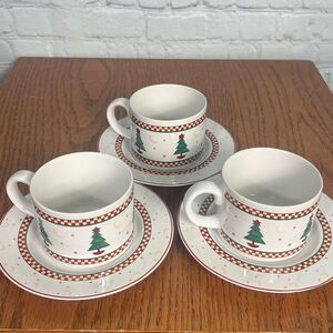 VTG - Debbie Mumm Magic of Santa Cup & Saucer - Christmas Holiday Table 3 sets